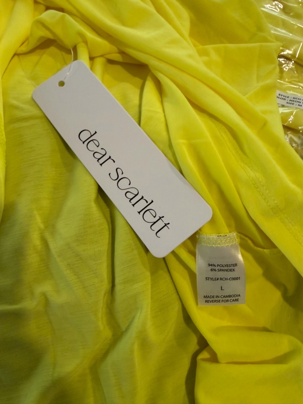 NWT Dear Scarlett Neon Yellow V-Neck Tee Shirt with Back Tie Multiple Sizes - Picture 3 of 4